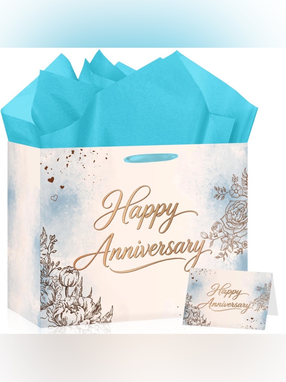 Happy Anniversary Blue Gift Bag with Tissue and Card